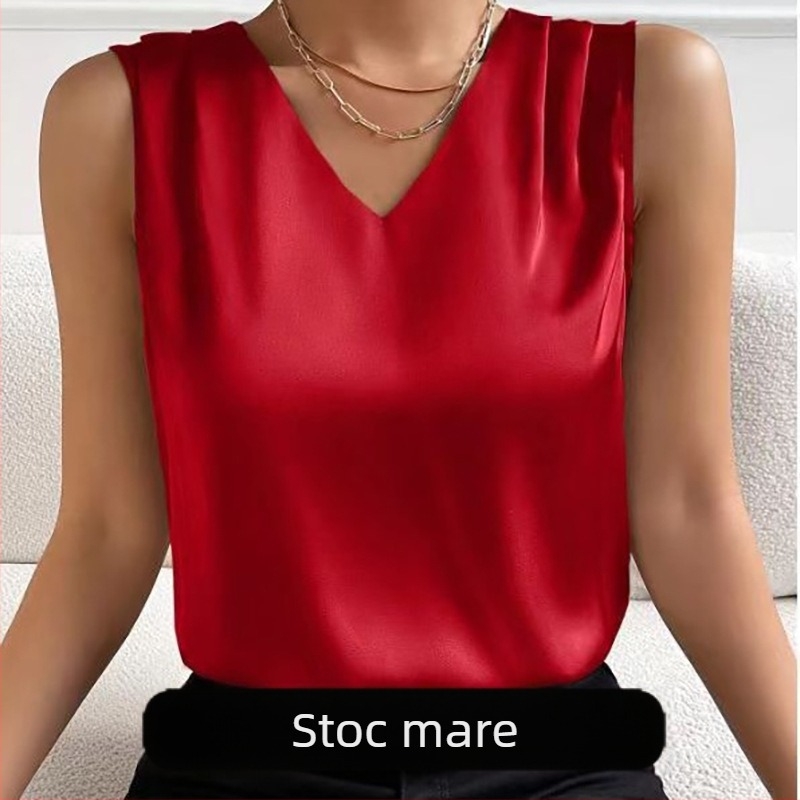 2025 Amazon European și American CrossBorder Îmbrăcăminte pentru femei Costum din satin Mânecă tăiată Elegant Îmbrăcăminte de lucru Vestă Bottoming Top