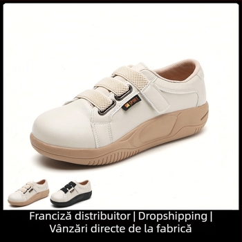 Pantofi sport la modă cu platformă Velcro pentru femei, de primăvară 2024, casual, stil coreean, albi, versatili