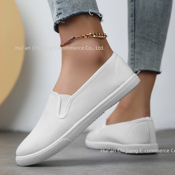 Pantofi de pânză cu toc plat pentru bărbați și femei, stil coreean, cu toc plat, fără slip-on, la modă, albi, noi