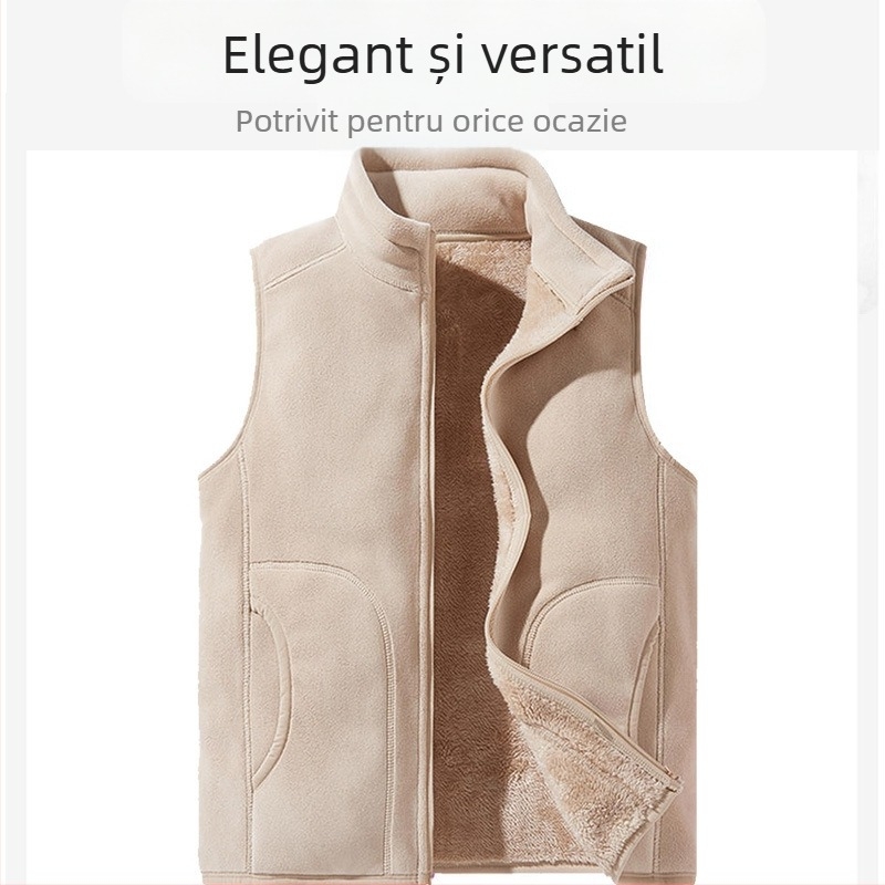 Vestă de fleece personalizată, haine de lucru personalizate, haine de grup, culoare solidă, slim fit, guler vertical, vestă Shake, căptușită cu fleece, vestă îngroșată transfrontalieră