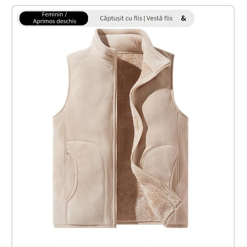 Vestă de fleece personalizată, haine de lucru personalizate, haine de grup, culoare solidă, slim fit, guler vertical, vestă Shake, căptușită cu fleece, vestă îngroșată transfrontalieră