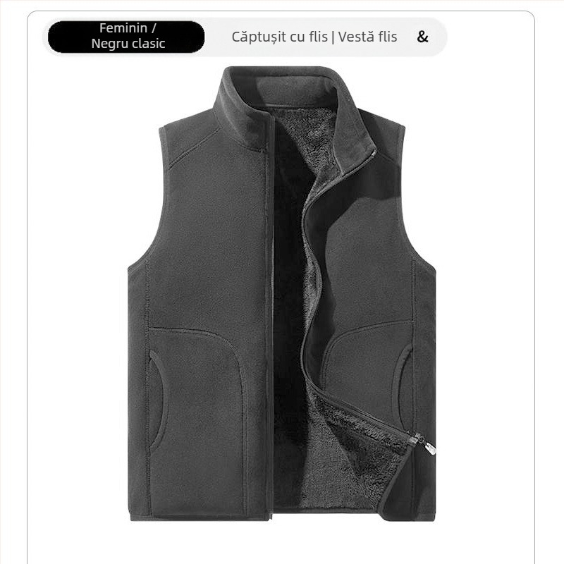Vestă de fleece personalizată, haine de lucru personalizate, haine de grup, culoare solidă, slim fit, guler vertical, vestă Shake, căptușită cu fleece, vestă îngroșată transfrontalieră