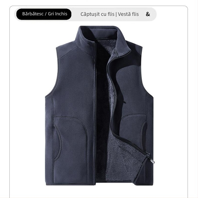 Vestă de fleece personalizată, haine de lucru personalizate, haine de grup, culoare solidă, slim fit, guler vertical, vestă Shake, căptușită cu fleece, vestă îngroșată transfrontalieră