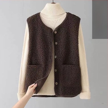 Vestă de pluș din blană de miel pentru femei, mărime plus, îmbrăcăminte de iarnă exterioară 2023, vestă dintr-o singură bucată, vestă, jachetă