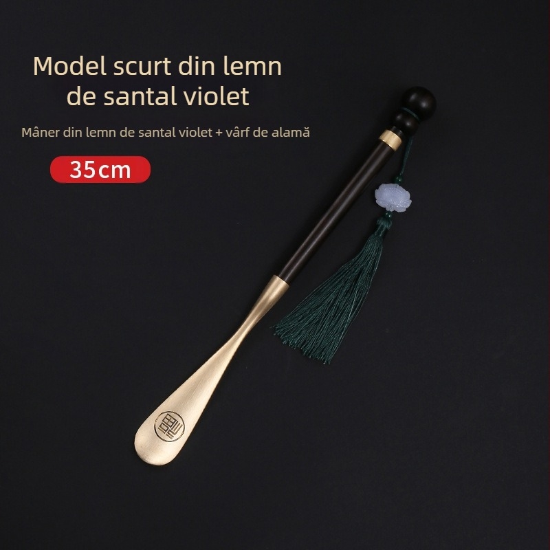 Extractor de pantofi din alamă de palisandru, mâner lung de 58 cm, pentru femei însărcinate, nu se îndoaie, portabil, din lemn masiv de santal, cupru, extractor de pantofi