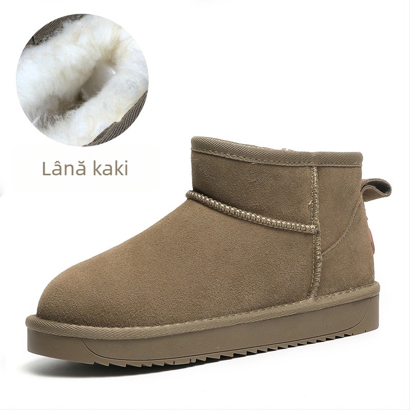 Cizme de zăpadă pentru femei din lână, pentru iarnă, căptușite cu fleece, din piele naturală, cu talpă groasă, scurte, antiderapante, pentru creșterea în înălțime, cizme și pantofi calde din bumbac
