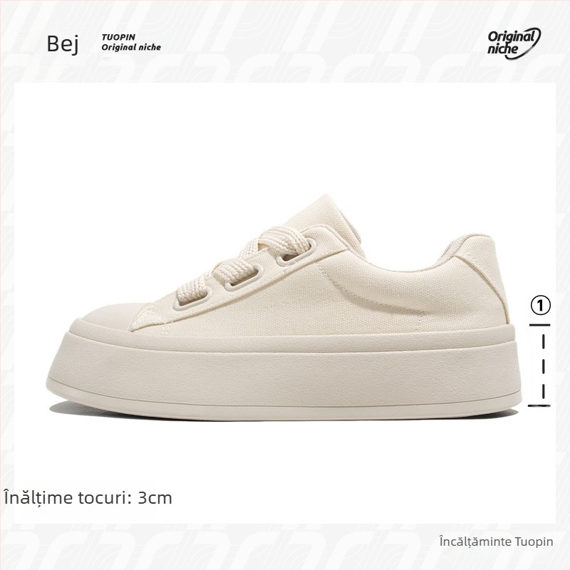 Pantofi de damă Tuopin Four Seasons, cu talpă groasă și deget mare, din pânză, casual, cei mai ușori pentru asortare, albi, Tp2128W