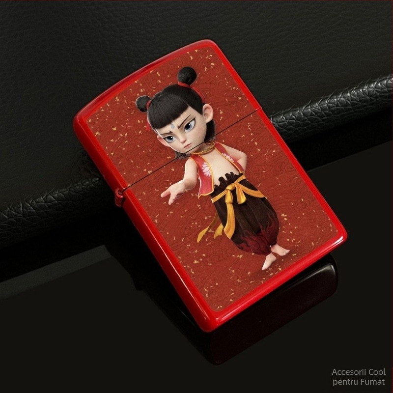 Brichetă cu kerosen periferică Nezha, retro, creativă, mică, cadou, metalică, rezistentă la vânt, stil clasic