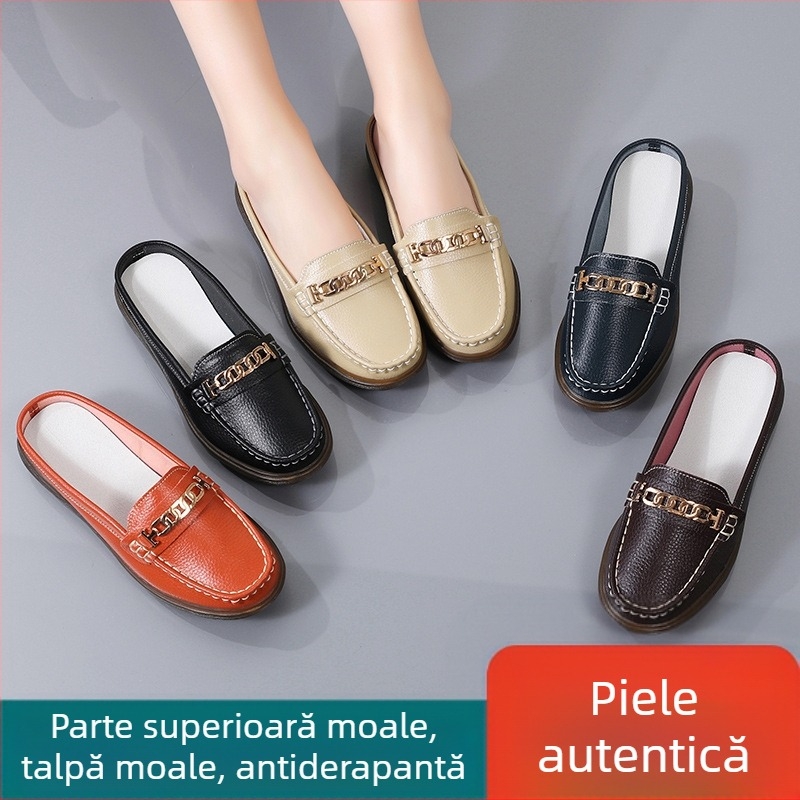 Pantofi sport casual de dimensiuni extraordinare pentru femei, de primăvară și de vară, confortabili, cu jumătate de pantofi plat, pantofi pentru femei însărcinate, sandale din piele naturală pentru mame de vârstă mijlocie și în vârstă