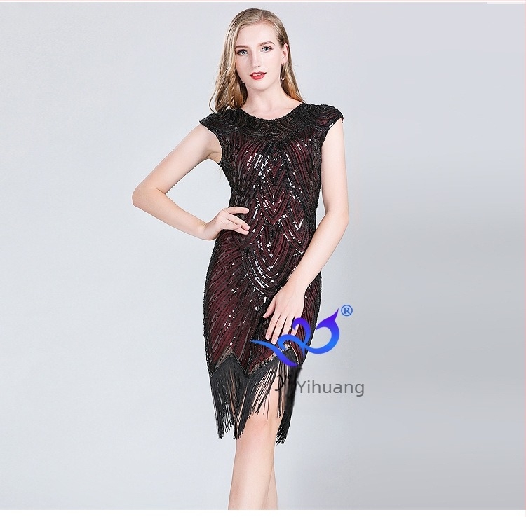 Rochie retro cu paiete 1920, rochie de bal Gatsby cu ciucuri, rochie de petrecere cu mărgele