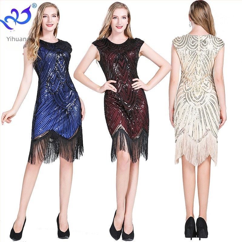 Rochie retro cu paiete 1920, rochie de bal Gatsby cu ciucuri, rochie de petrecere cu mărgele