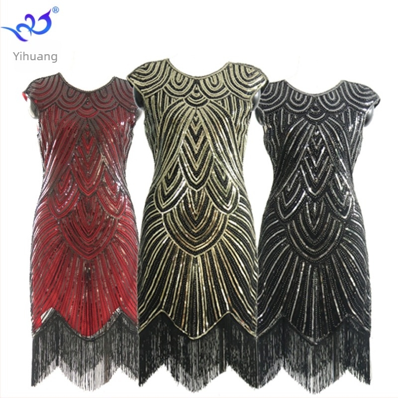 Rochie retro cu paiete 1920, rochie de bal Gatsby cu ciucuri, rochie de petrecere cu mărgele