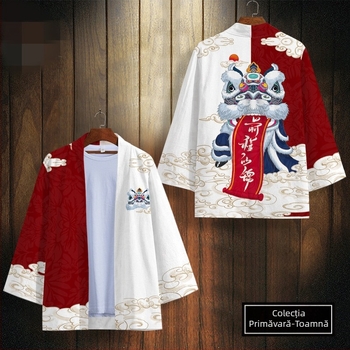 Kimono transfrontalier în stil național Xingshi, imprimare digitală 3D, halat, mânecă jumătate, cardigan țesut cu pene