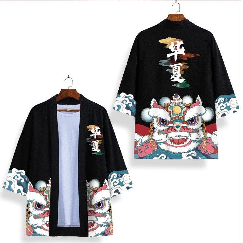 Kimono transfrontalier în stil național Xingshi, imprimare digitală 3D, halat, mânecă jumătate, cardigan țesut cu pene