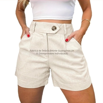 Îmbrăcăminte de vară nouă pentru femei, transfrontalieră europeană și americană, la modă și casual, culoare solidă cu talie înaltă, pantaloni scurți slim fit