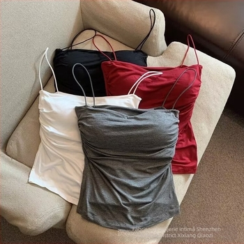 Camisola plisată Spice Girl Pure Desire pentru femei, curea subțire pentru umăr, stil dulce și fierbinte, fără mâneci, mărime mică