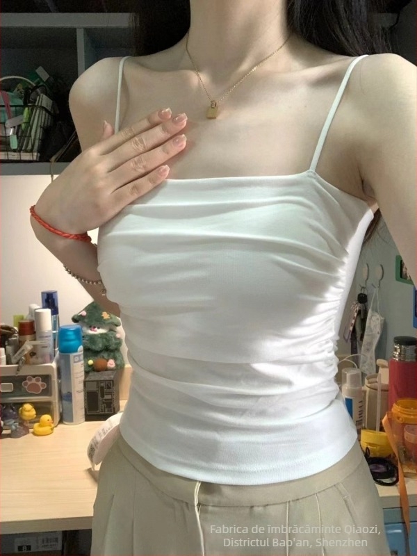 Camisola plisată Spice Girl Pure Desire pentru femei, curea subțire pentru umăr, stil dulce și fierbinte, fără mâneci, mărime mică