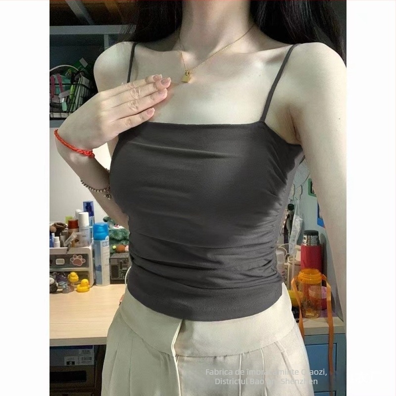 Camisola plisată Spice Girl Pure Desire pentru femei, curea subțire pentru umăr, stil dulce și fierbinte, fără mâneci, mărime mică