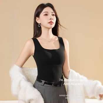 Vestă caldă cu guler pătrat autoîncălzitor fără sudură pentru femei, cu pernă de piept, slim-fit, hidratantă, toamnă și iarnă, top nou de bază