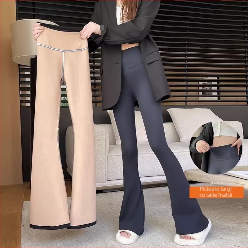 Pantaloni cu fund clopot pentru femei primăvara & toamna 2025 noi pantaloni scurți negri cu talie înaltă, drapați, subțiri, slim, casual, mici, micro-evazați, cu model copită de cal