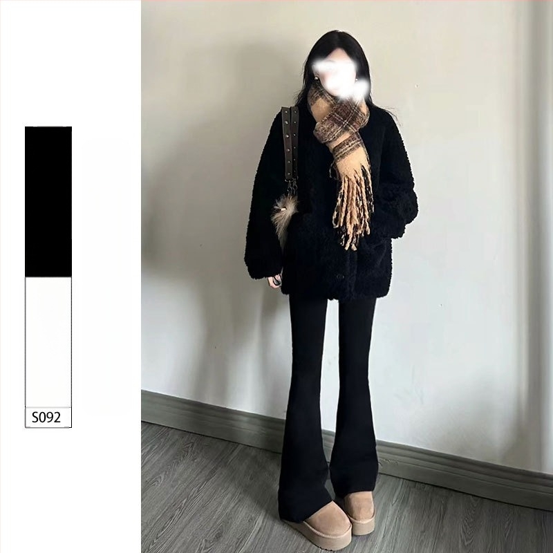 Pantaloni cu fund clopot pentru femei primăvara & toamna 2025 noi pantaloni scurți negri cu talie înaltă, drapați, subțiri, slim, casual, mici, micro-evazați, cu model copită de cal