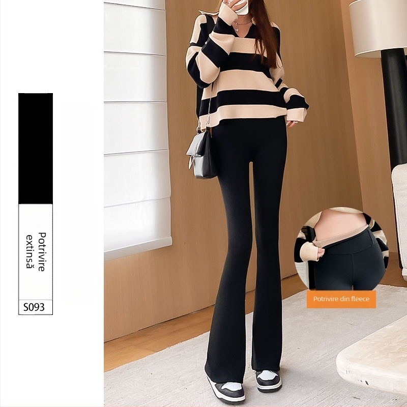 Pantaloni cu fund clopot pentru femei primăvara & toamna 2025 noi pantaloni scurți negri cu talie înaltă, drapați, subțiri, slim, casual, mici, micro-evazați, cu model copită de cal