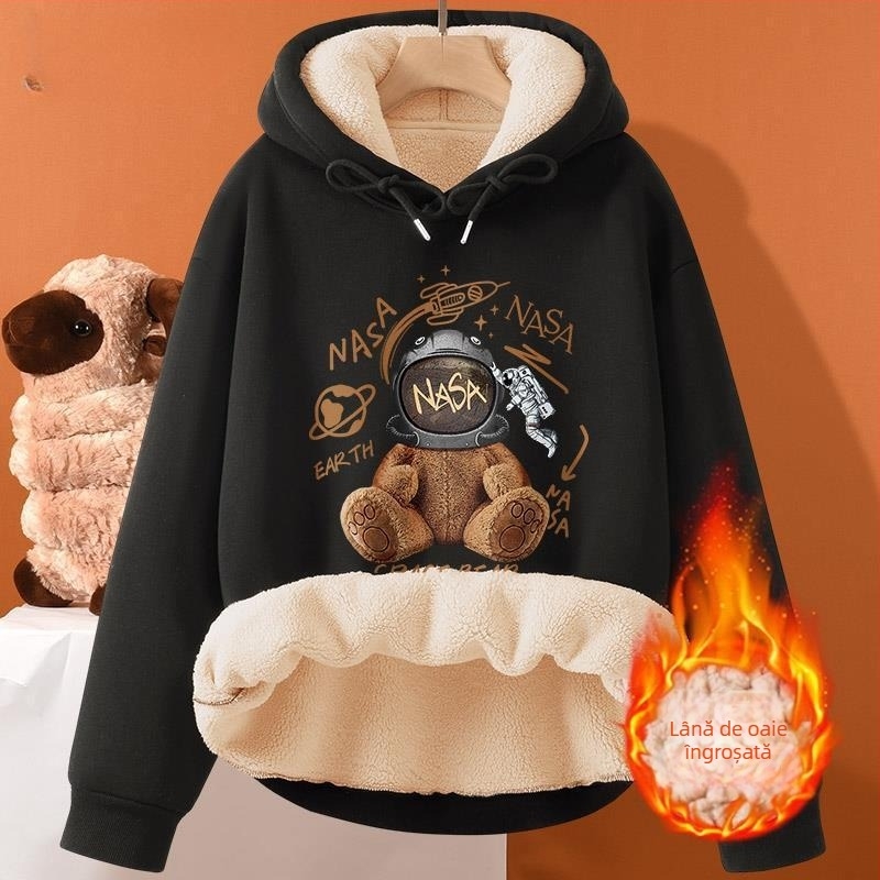 Hanorac cu glugă din piele de miel pentru bărbați, toamna și iarna, haine noi pentru cupluri, plus mărime, căptușit cu fleece, îngroșat, cald, casual, jachetă