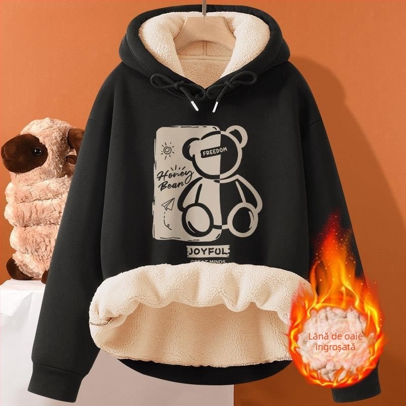 Hanorac cu glugă din piele de miel pentru bărbați, toamna și iarna, haine noi pentru cupluri, plus mărime, căptușit cu fleece, îngroșat, cald, casual, jachetă