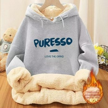 2024 Nou Iarnă cu căptușeală din fleece, îngroșată, plus size, hanorac cu glugă, haine casual din lână de miel pentru bărbați și femei, 1/2