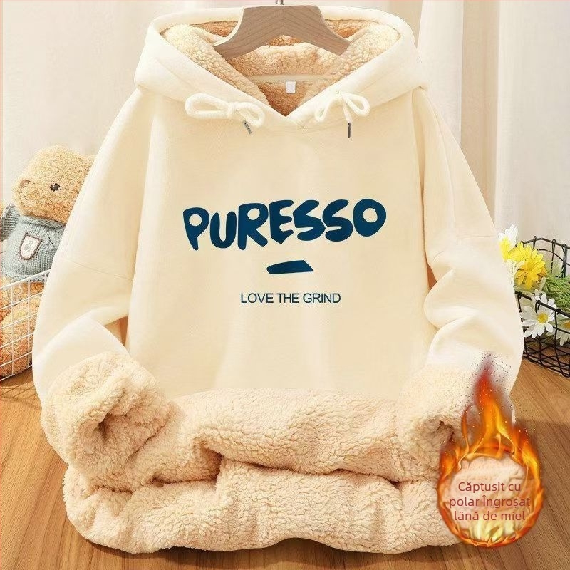 2024 Nou Iarnă cu căptușeală din fleece, îngroșată, plus size, hanorac cu glugă, haine casual din lână de miel pentru bărbați și femei, 1/2