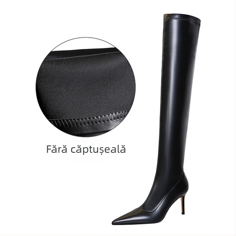 315-A16 Cizme simple, europene și americane, la modă și sexy, pentru club de noapte, cu aspect slăbit, stiletto, cu toc înalt, vârf ascuțit, peste genunchi