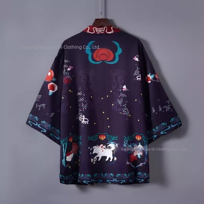 Kimono transfrontalier Amazon 2024, imprimat 3D, cu desene animate japoneze, pentru bărbați și femei, pijamale de vară, model CarDigan