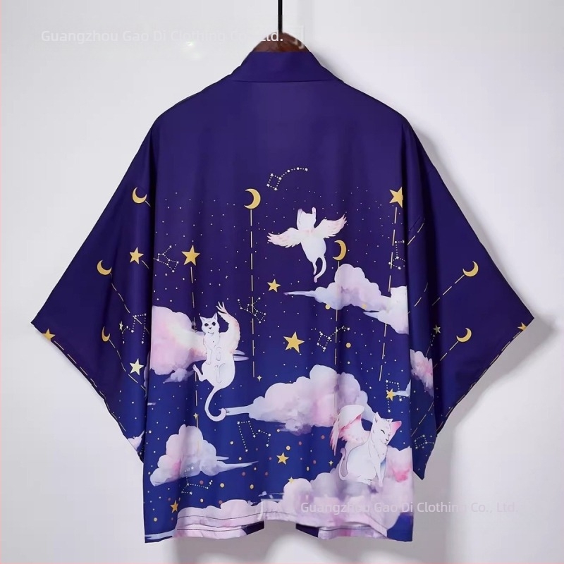Kimono transfrontalier Amazon 2024, imprimat 3D, cu desene animate japoneze, pentru bărbați și femei, pijamale de vară, model CarDigan