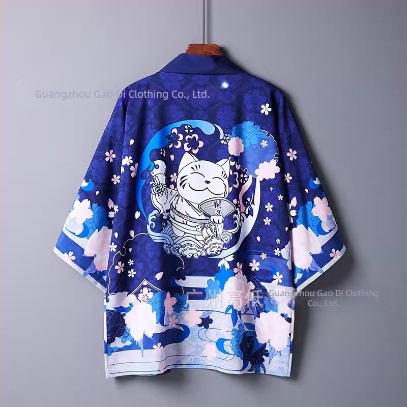 Kimono transfrontalier Amazon 2024, imprimat 3D, cu desene animate japoneze, pentru bărbați și femei, pijamale de vară, model CarDigan