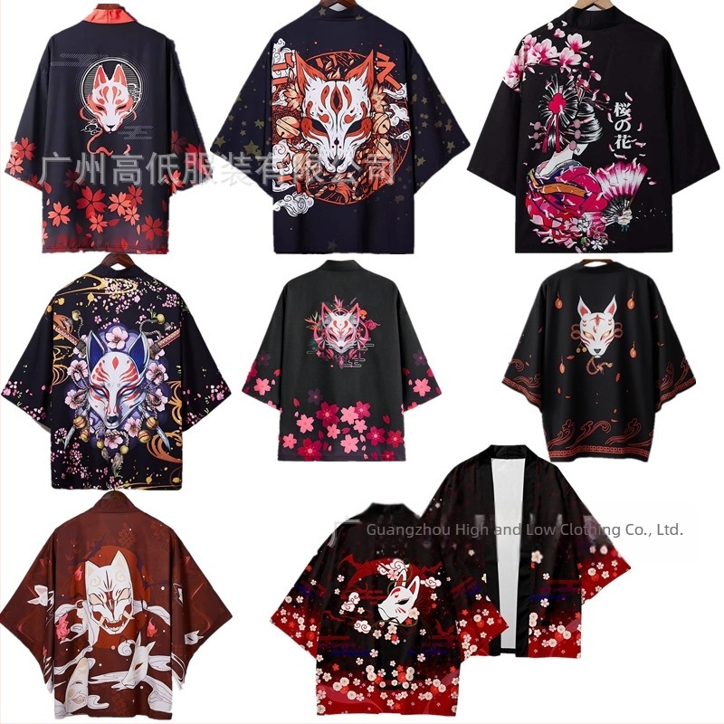 Pijamale tip pelerină lejeră, imprimate 3D, în stil japonez, din seria Fox, transfrontaliere, potrivite pentru mai multe sezoane