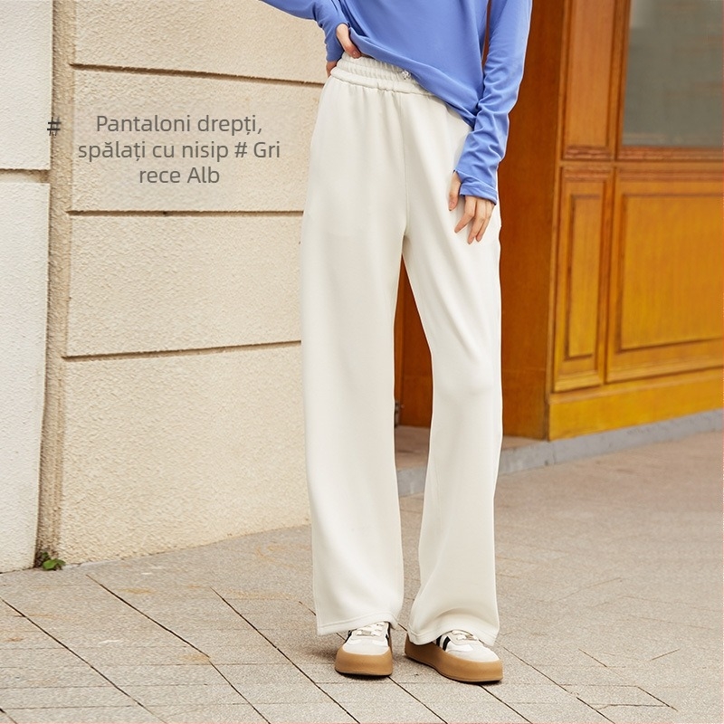 Pantaloni de trening pentru femei Lanjing, din material modal de primăvară și toamnă, în stil coreean, pantaloni de slăbire, cu senzație de piele, călduroase și goale, cu depozitare a căldurii, cu picior larg