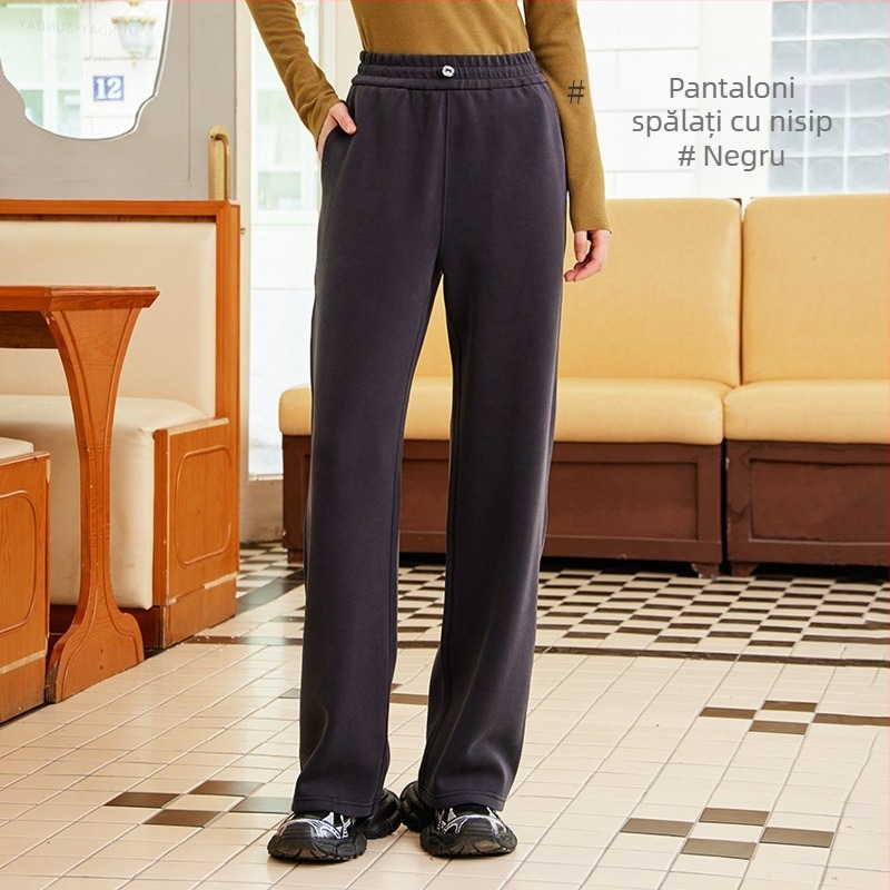 Pantaloni de trening pentru femei Lanjing, din material modal de primăvară și toamnă, în stil coreean, pantaloni de slăbire, cu senzație de piele, călduroase și goale, cu depozitare a căldurii, cu picior larg