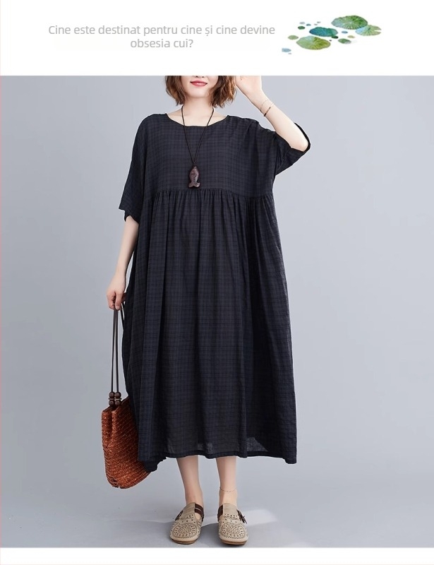 Rochie de vară retro cu mânecă scurtă și pulover literar, varietate multicoloră, pentru comerț exterior, 2024, fustă A-line pentru femei, mărime plus, lejeră