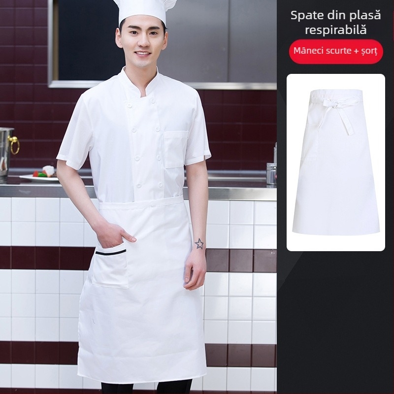 Noua haină de lucru pentru bucătar, imprimată, de vară pentru bărbați, din mătase de gheață, cu mânecă scurtă, subțire, respirabil, pentru restaurant, hotel, bucătărie din spate, femei