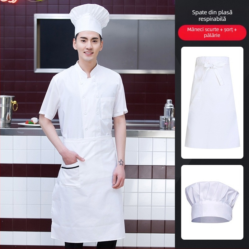 Noua haină de lucru pentru bucătar, imprimată, de vară pentru bărbați, din mătase de gheață, cu mânecă scurtă, subțire, respirabil, pentru restaurant, hotel, bucătărie din spate, femei