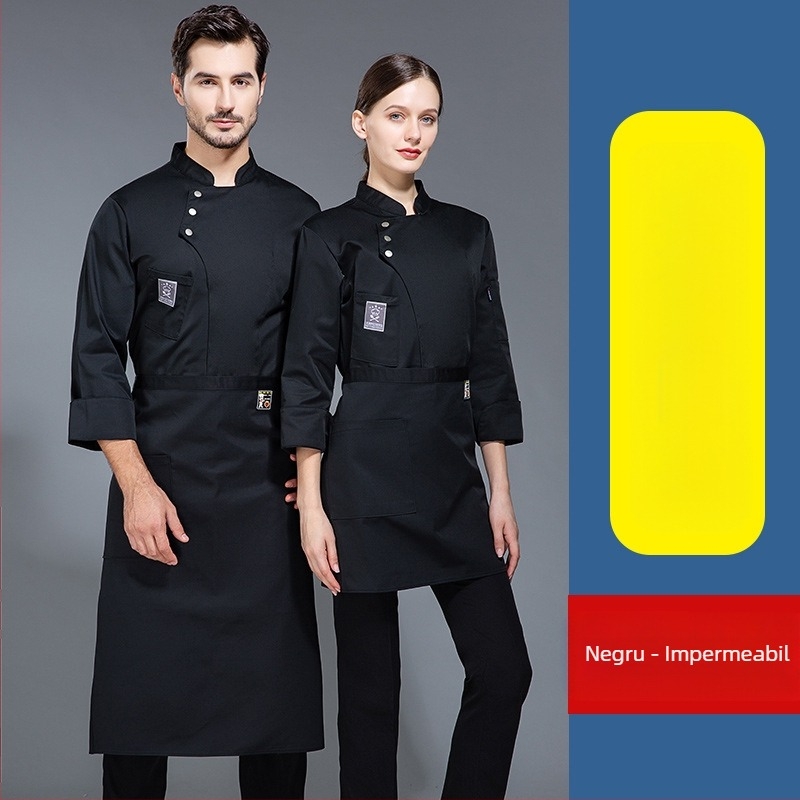 Costum de bucătărie pentru bărbați, cu mânecă lungă, de toamnă, pentru hotel, pentru catering și copt, haine de lucru pentru bucătari, haine îngroșate pentru cantină, femei, extra mari