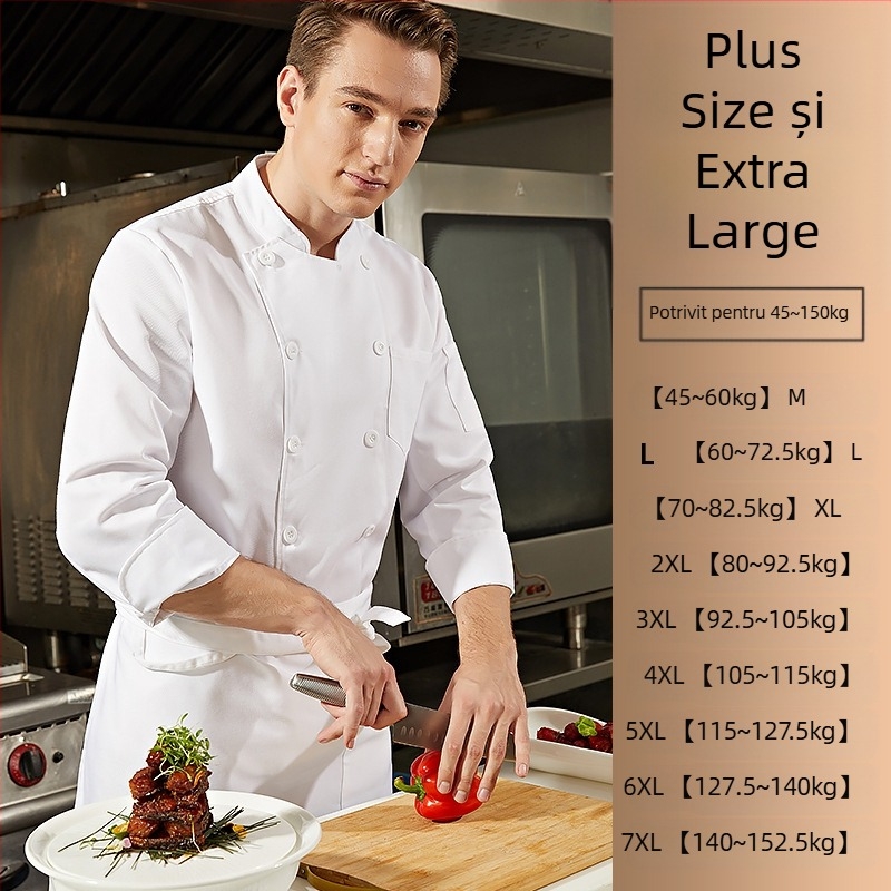Adăugați îngrășământ pentru a mări salopeta de bucătar de toamnă și de iarnă, cu mânecă lungă groasă, pentru catering, dimensiune extra mare, 300 kg, iarnă