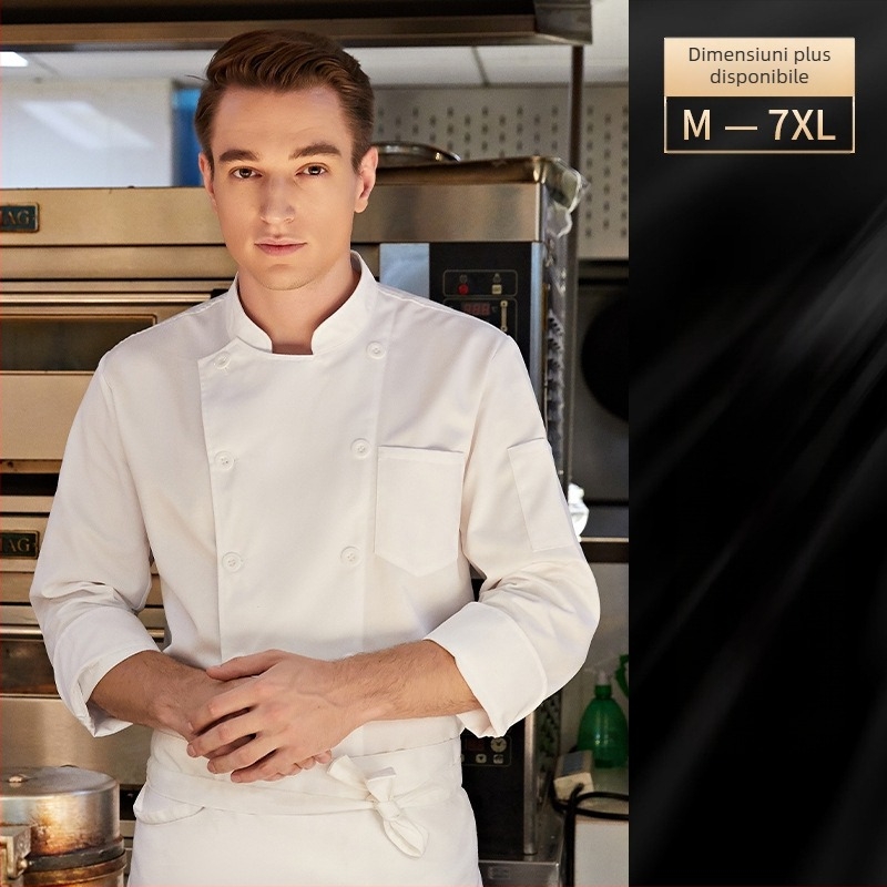 Adăugați îngrășământ pentru a mări salopeta de bucătar de toamnă și de iarnă, cu mânecă lungă groasă, pentru catering, dimensiune extra mare, 300 kg, iarnă