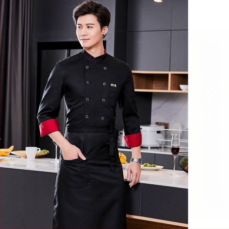 Haine de lucru pentru bucătar pentru bărbați, toamnă și iarnă, mâncare occidentală pentru hotel, îngroșate, cu mânecă lungă pentru bucătărie, haine de bucătar de vară, haine de bucătar cu mânecă scurtă