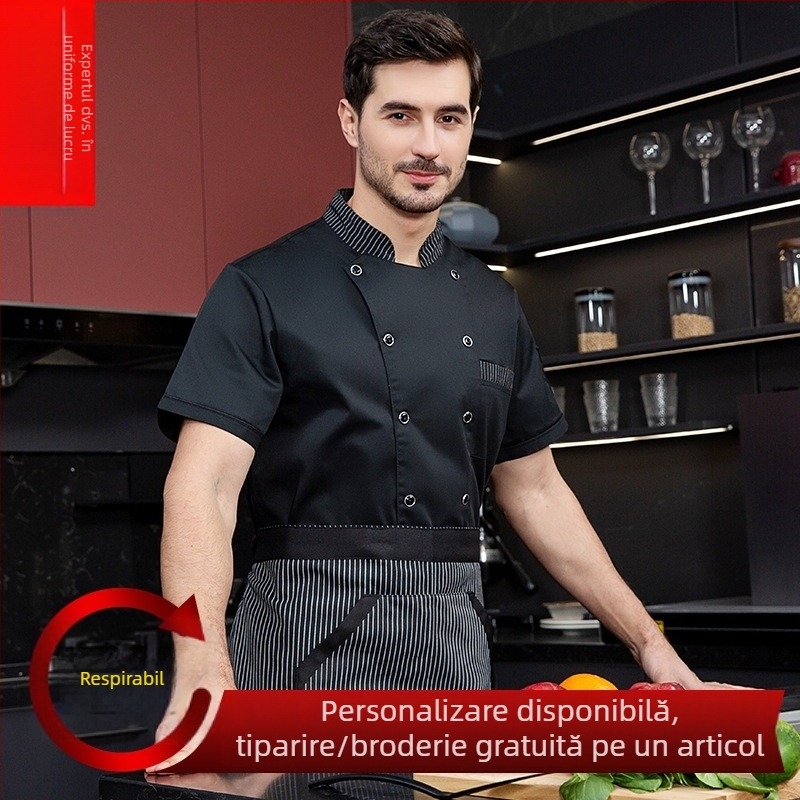 Uniformă de bucătar cu mânecă scurtă de vară, respirabilă, din plasă, pentru lucru, subțire, pentru bucătărie, îmbrăcăminte de bucătărie occidentală, pentru restaurant, haine de bucătărie