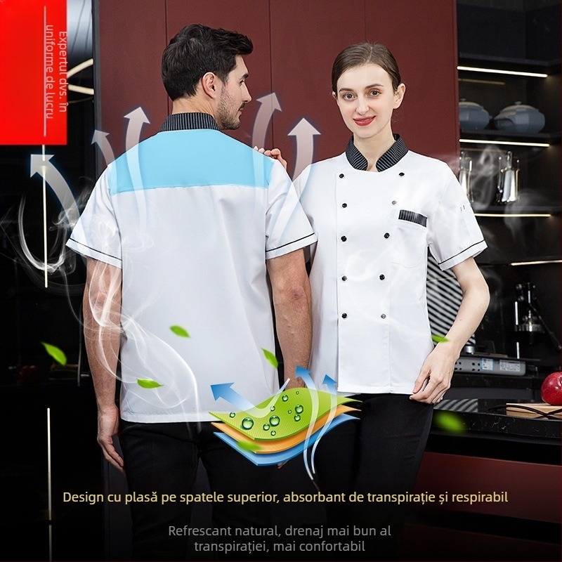 Uniformă de bucătar cu mânecă scurtă de vară, respirabilă, din plasă, pentru lucru, subțire, pentru bucătărie, îmbrăcăminte de bucătărie occidentală, pentru restaurant, haine de bucătărie