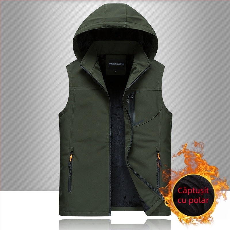 Vestă de primăvară softshell pentru exterior, en-gros, caldă, pentru vârstnici și vârstnici, jachetă de catifea la modă, livrare dintr-o singură piesă pentru bărbați