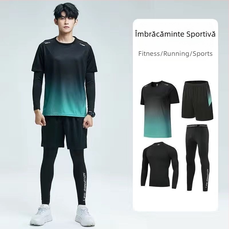 Costum sport nou de toamnă și de iarnă pentru bărbați, haine de alergare în sală de antrenament, haine de fitness de dimineață, haine de echitație, haine casual strâmte, cu uscare rapidă