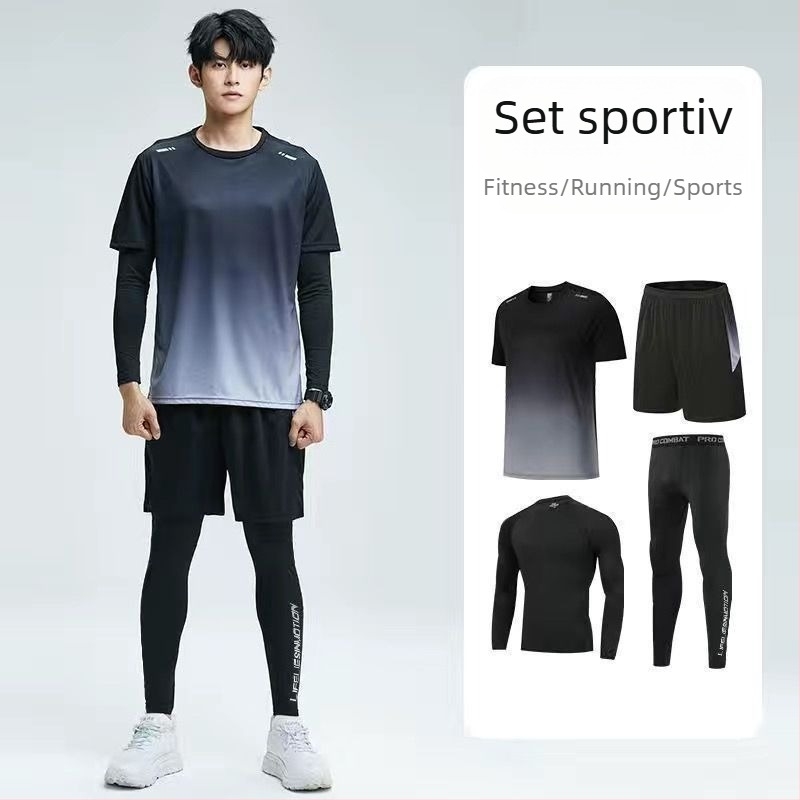 Costum sport nou de toamnă și de iarnă pentru bărbați, haine de alergare în sală de antrenament, haine de fitness de dimineață, haine de echitație, haine casual strâmte, cu uscare rapidă