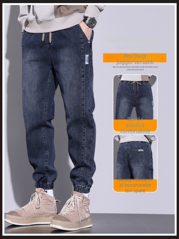 Blugi elastici pentru bărbați, lejeri, asortați, de marcă la modă, casual, cu legături la gleznă, 2023, primăvară și toamnă, noi pantaloni harem